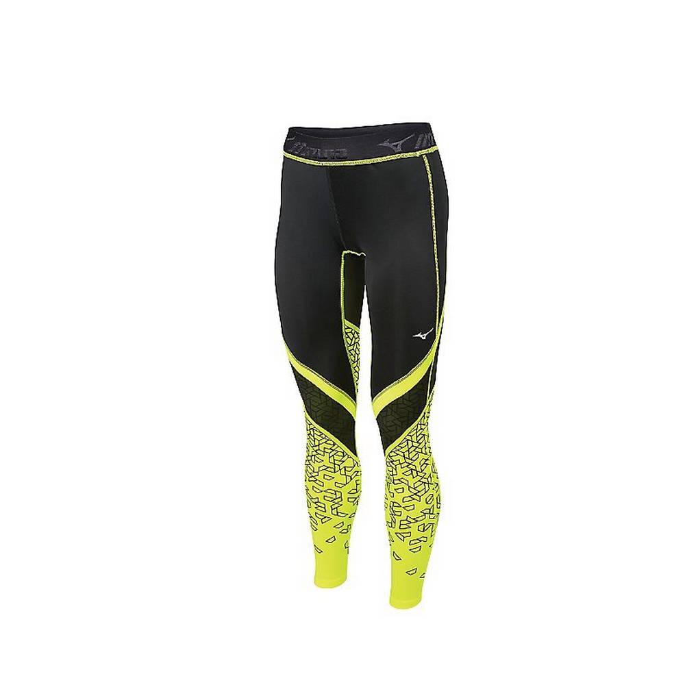 Mizuno Women's Impulse Printed Running Tights Black/Yellow (421618-LZV)